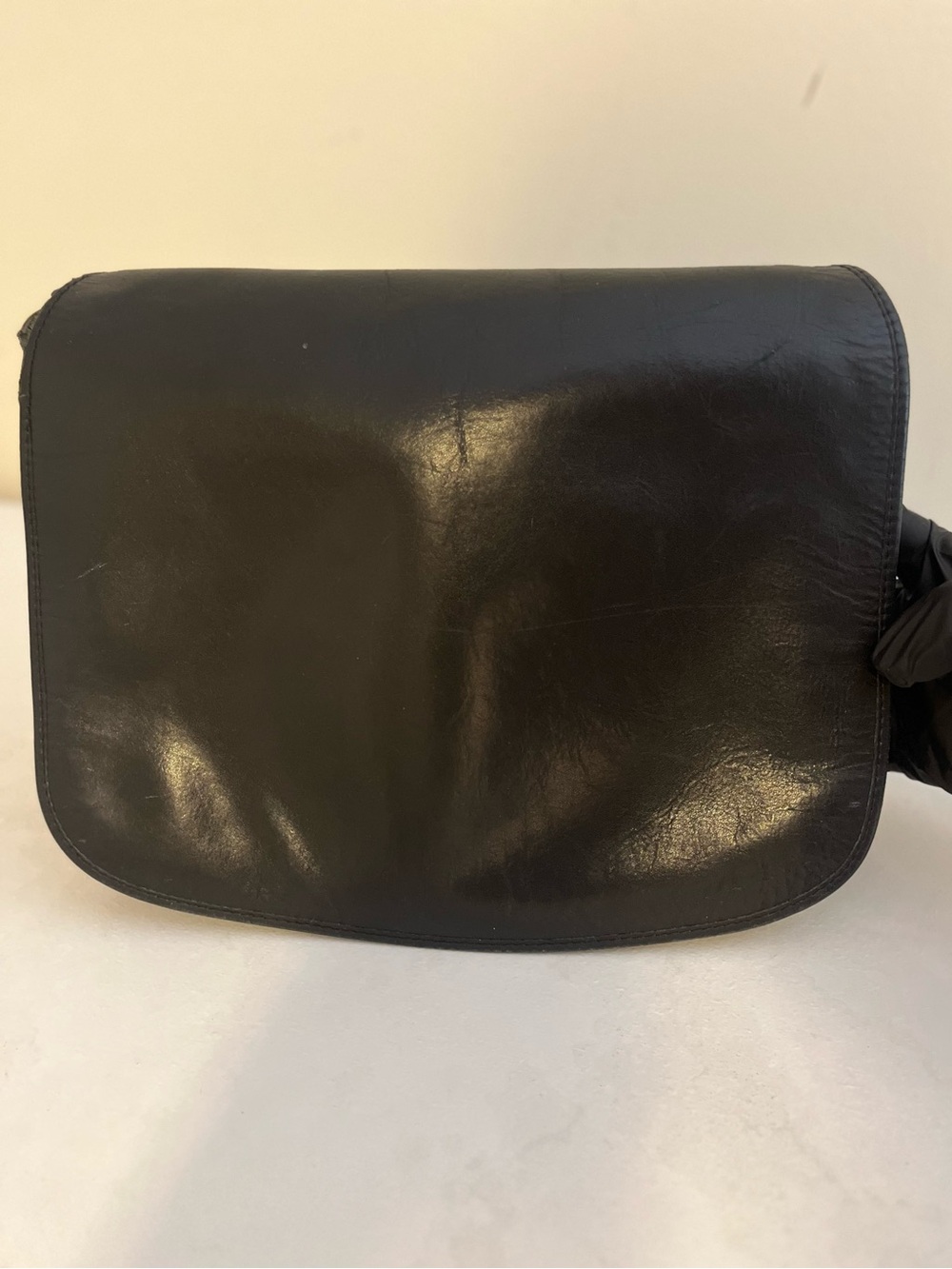 Vintage Cartier Black Leather Flap Crossbody Bag Double C Logo Silver Hardware⁠